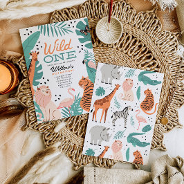 Modern Safari Animals Wild 1 1. Geburtstag Party Einladung