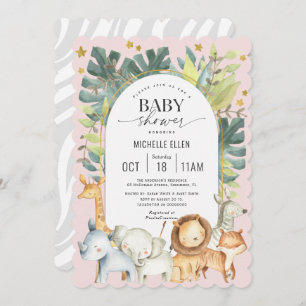Modern Safari Thema Aquarell Rosa Baby Girl Einladung