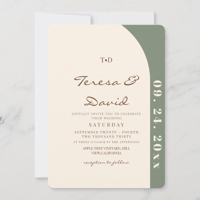Modern Sage & Cream Boho Photo Wedding Einladung (Vorderseite)