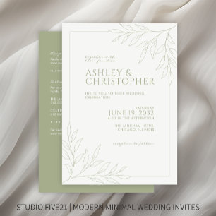 Modern Sage Foliage Kontur All-in-One Hochzeit Einladung