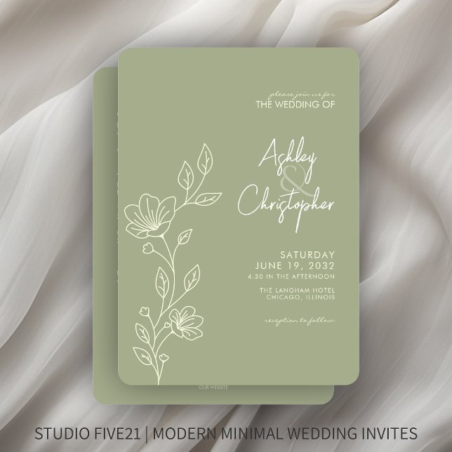 Modern Sage Foliage Kontur All-in-One Hochzeit Einladung (Von Creator hochgeladen)