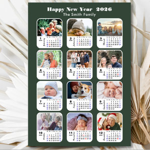 Modern Sage Green 2025 Kalender 12 FotoCollage Feiertagskarte