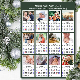 Modern Sage Green 2026 Kalender 12 FotoCollage Feiertagskarte