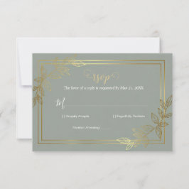 Modern Sage Green and Gold Foil Botanical Elegant RSVP Karte