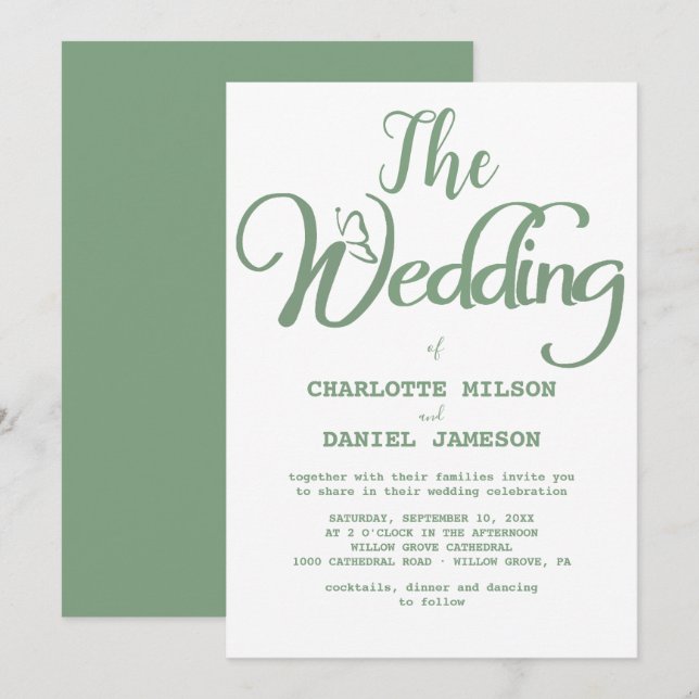 Modern Sage Green and White Simple Wedding Einladung (Vorne/Hinten)
