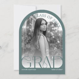 Modern Sage Green Arch Photo Graduation Party Einladung