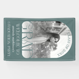 Modern Sage Green Arch Photo Graduation Welcome Banner