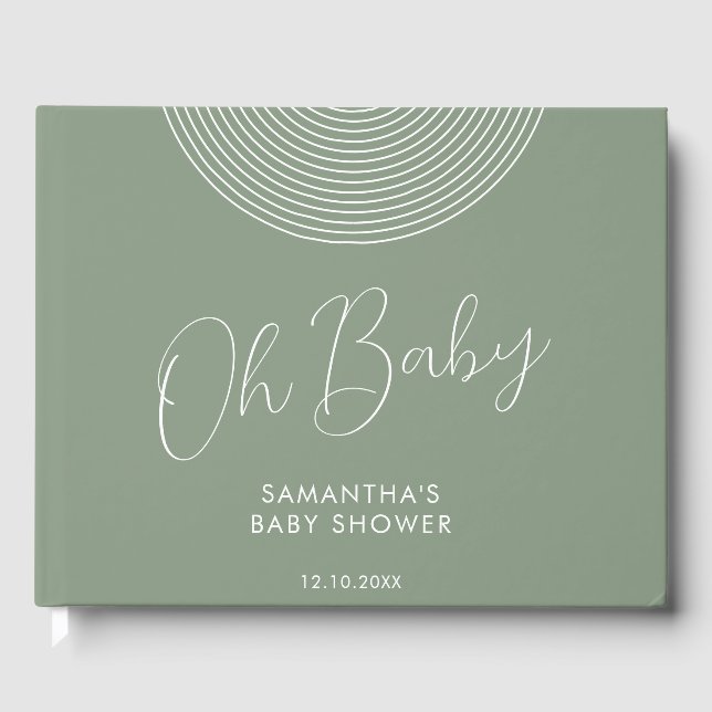 Modern Sage Green Baby Shower geometric Gästebuch (Vorderseite)