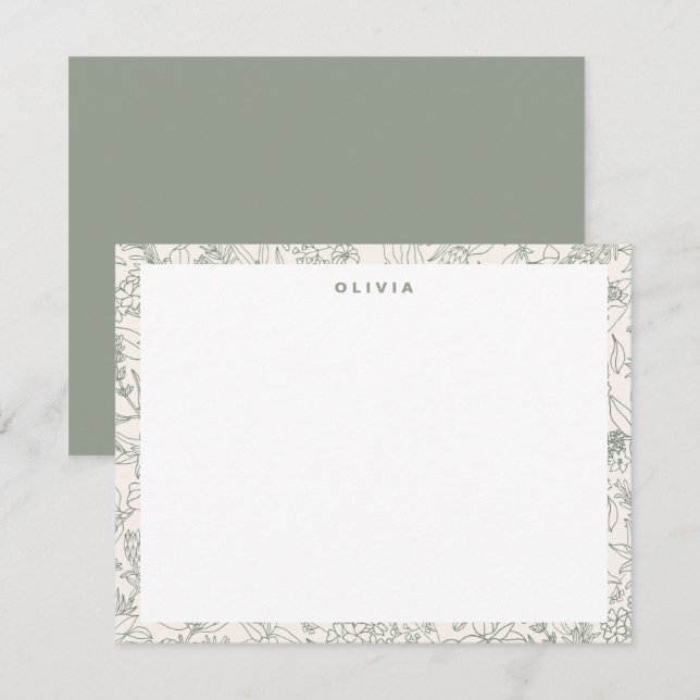 Modern Sage Green Blume Herbs Boho Pattern Mitteilungskarte (Vorne/Hinten)
