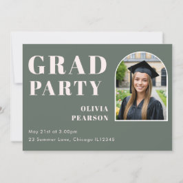 Modern Sage Green Blush Pink Arch Photo Grad Party Einladung