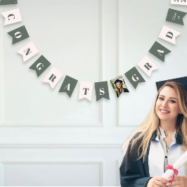 Modern Sage Green Blush Pink Graduation Photo Wimpelkette