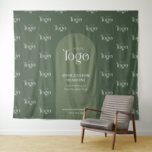 Modern Sage Green Boho Logo Step Repeat Event Wandteppich (Beispiel (Horizontal))