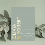 Modern Sage Green Bold Minimalistisch Wedding Folieneinladung<br><div class="desc">Eine einfache,  moderne Hochzeitseinladung mit fett formatierten Goldfoliennamen,  schlauer grüner Farbe und minimalistischem Design.</div>