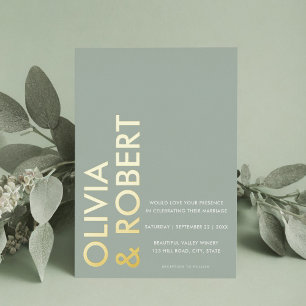 Modern Sage Green Bold Minimalistisch Wedding Folieneinladung