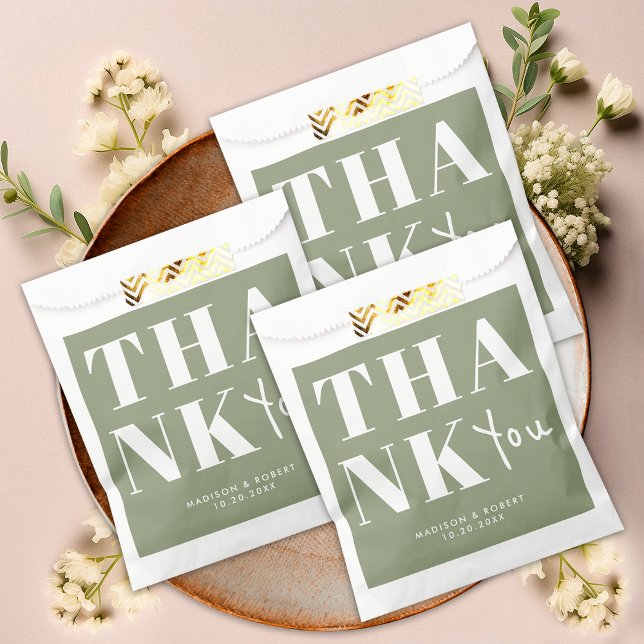 Modern Sage Green Bold Vielen Dank für Ihre Hochze Geschenktütchen (Von Creator hochgeladen)
