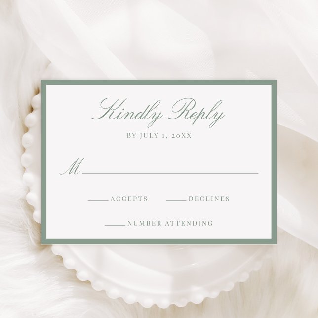 Modern Sage Green Border Wedding RSVP Karte (Von Creator hochgeladen)