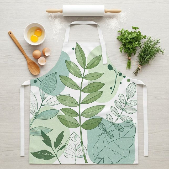 Modern Sage Green Botanical Leaf Pattern Schürze (Von Creator hochgeladen)