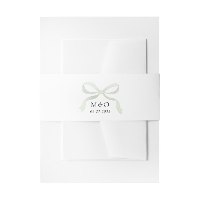 Modern Sage Green Bow Watercolor Monogram Wedding Einladungsbanderole (Vorderseite Beispiel)
