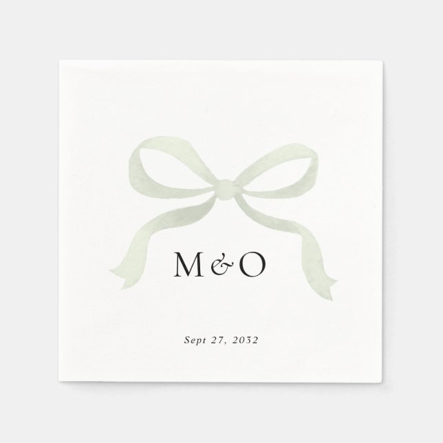 Modern Sage Green Bow Watercolor Monogram Wedding Serviette (Vorderseite)