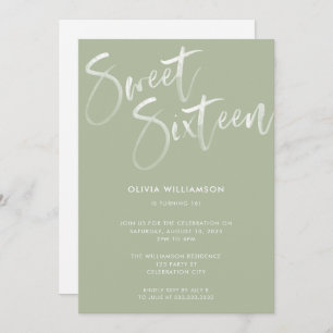Modern Sage Green Brush Script Sweet 16 Geburtstag Einladung