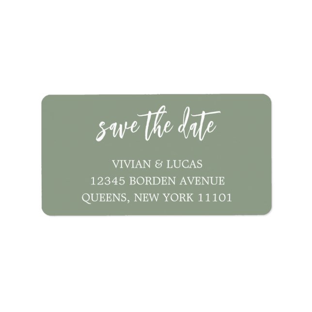 Modern Sage Green Chice Script Save the Date Adressaufkleber (Vorne)