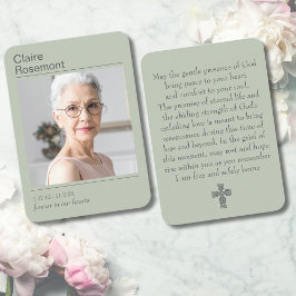 Modern Sage Green Cross Funeral Prayer Card Visitenkarte