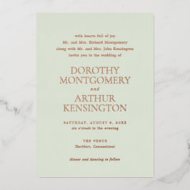 Modern Sage Green Elegante Hochzeit Folieneinladung