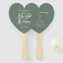 Modern Sage Green Elegante White Script Hochzeit Fächer
