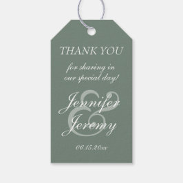 Modern Sage Green Elegante White Script Hochzeit Geschenkanhänger