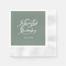 Modern Sage Green Elegante White Script Hochzeit Serviette