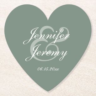 Modern Sage Green Elegante White Script Hochzeit Untersetzer