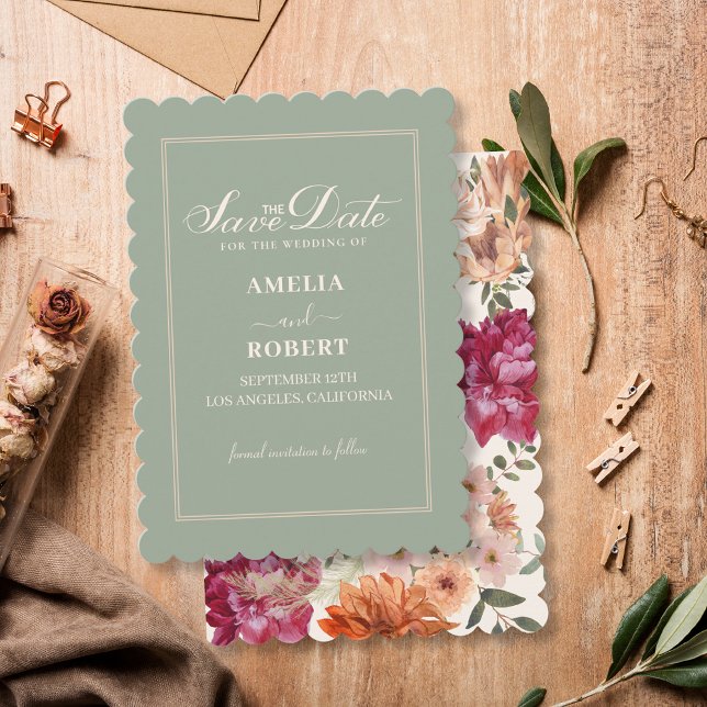 Modern sage green floral fall wedding  save the date (Von Creator hochgeladen)