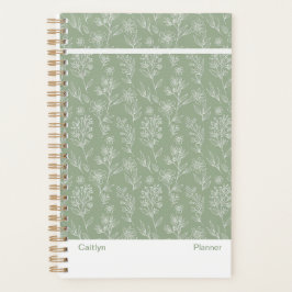 Modern Sage Green Floral Lines Small Planner Planer