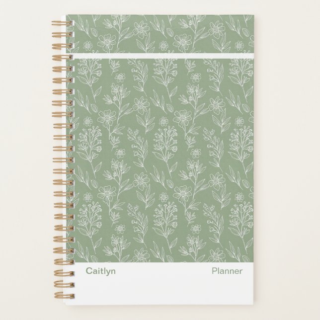 Modern Sage Green Floral Lines Small Planner Planer (Vorderseite)