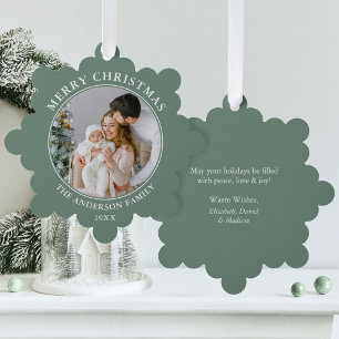 Modern Sage Green Frohe Weihnachts-Foto Ornament Karte