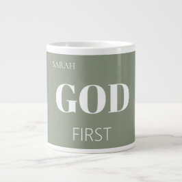 Modern Sage Green God First Faith Saying Slogan  Jumbo-Tasse
