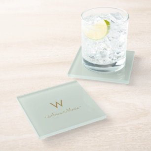 Modern Sage Green Gold Script Monogram Glasuntersetzer