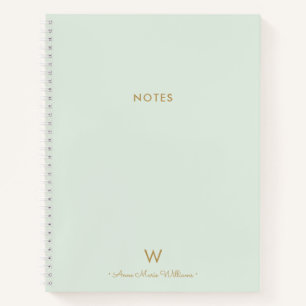 Modern Sage Green Gold Script Monogram Notizbuch