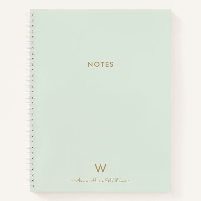 Modern Sage Green Gold Script Monogram Notizbuch (Vorderseite)