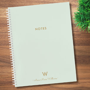 Modern Sage Green Gold Script Monogram Notizbuch
