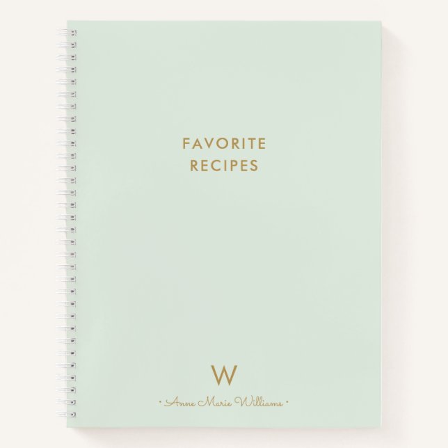 Modern Sage Green Gold Script Monogram Notizbuch (Vorderseite)