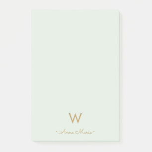 Modern Sage Green Gold Script Monogram Post-it Klebezettel