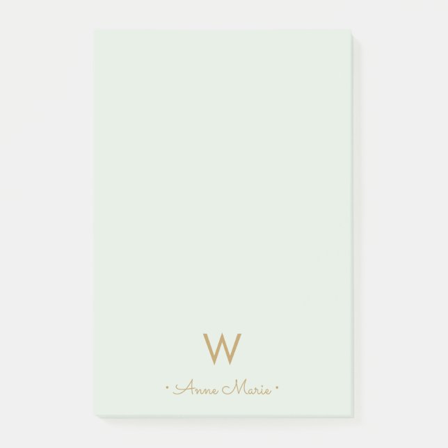 Modern Sage Green Gold Script Monogram Post-it Klebezettel (Vorderseite)