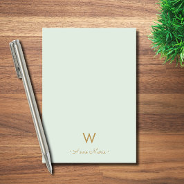 Modern Sage Green Gold Script Monogram Post-it Klebezettel