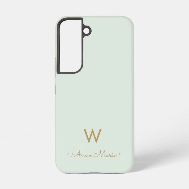 Modern Sage Green Gold Script Monogram Samsung Galaxy Hülle (Rückseite)