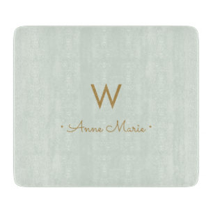 Modern Sage Green Gold Script Monogram Schneidebrett