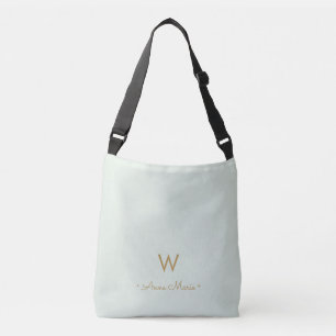 Modern Sage Green Gold Script Monogram Tragetaschen Mit Langen Trägern