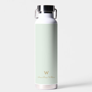 Modern Sage Green Gold Script Monogram Trinkflasche