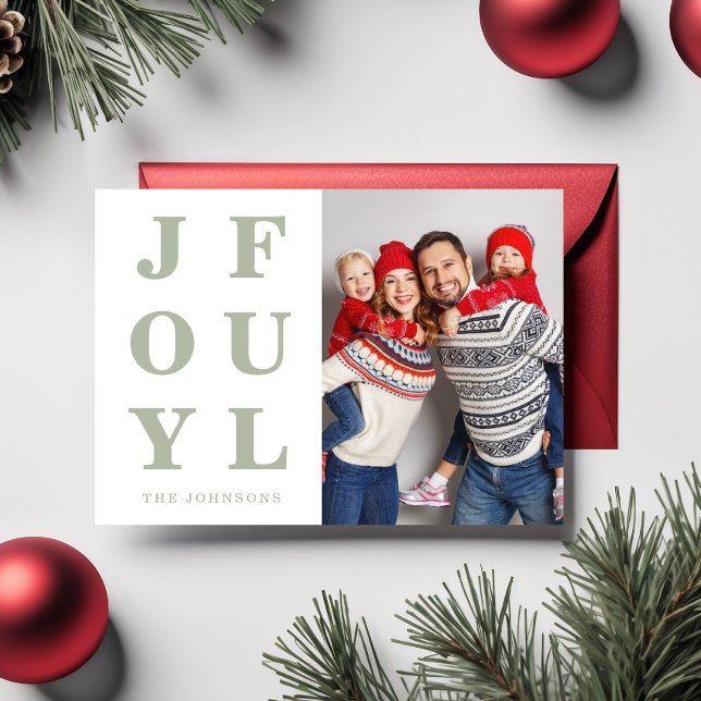 Modern Sage Green Joyful Ein Foto Weihnachten (Modern Sage Green Joyful One Photo Christmas Holiday Card)