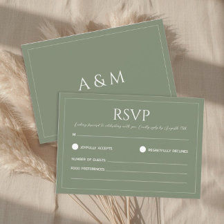 Modern sage green minimalist wedding RSVP karte